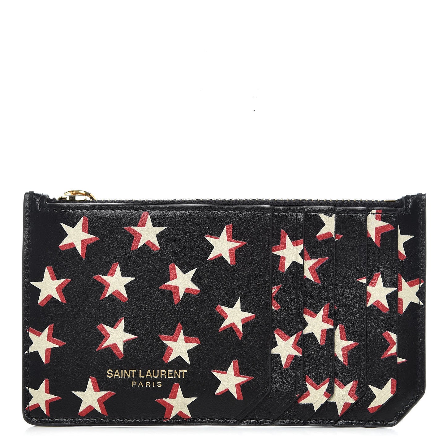 Calfskin Star Print 5 Fragments Zip Pouch Card Holder Black
