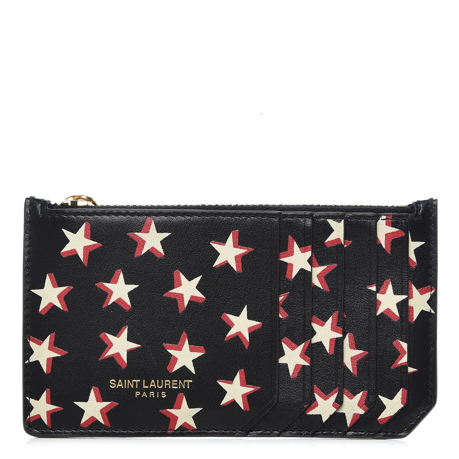 Saint Laurent Calfskin Star Print 5 Fragments Zip Pouch Card Holder Black 1 of 7