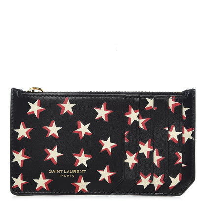 Saint Laurent Calfskin Star Print 5 Fragments Zip Pouch Card Holder Black 1 of 7