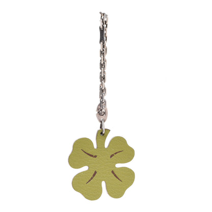 Hermes Chevre Mysore Lucky Clover Key Chain Bag Charm Vert Anis Orange 1 of 5