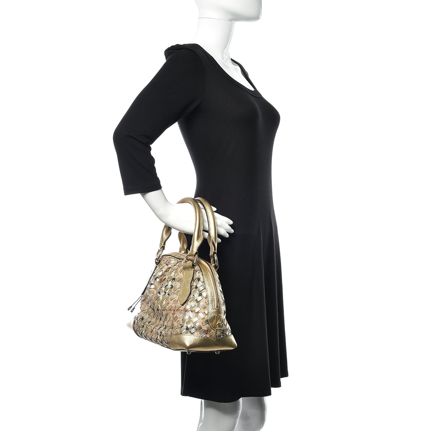 Metallic Woven Haymarket Check Small Thornley Satchel Gold
