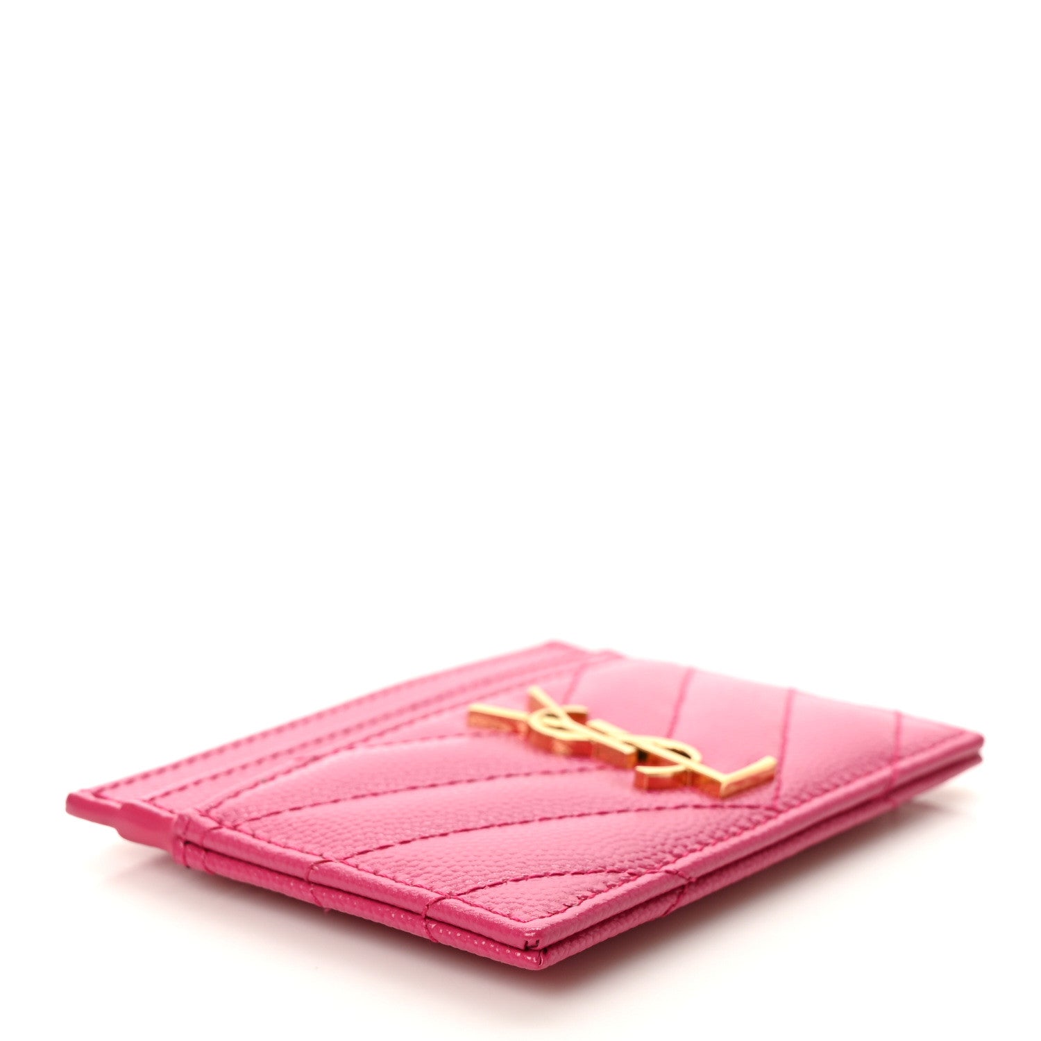 Saint Laurent Grain De Poudre Matelasse Chevron Monogram Credit Card Case Fresh Fuxia 3 of 7