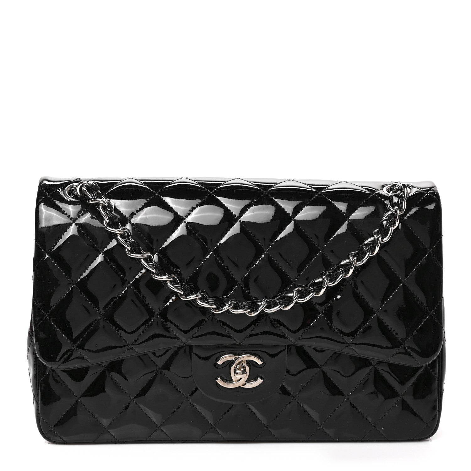 Chanel Patent Quilted Jumbo Double Flap Black 1 of 9