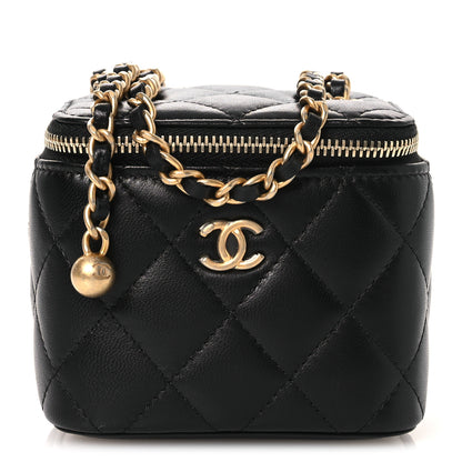 Chanel Lambskin Quilted Mini Pearl Crush Vanity Case With Chain Black 1 of 11