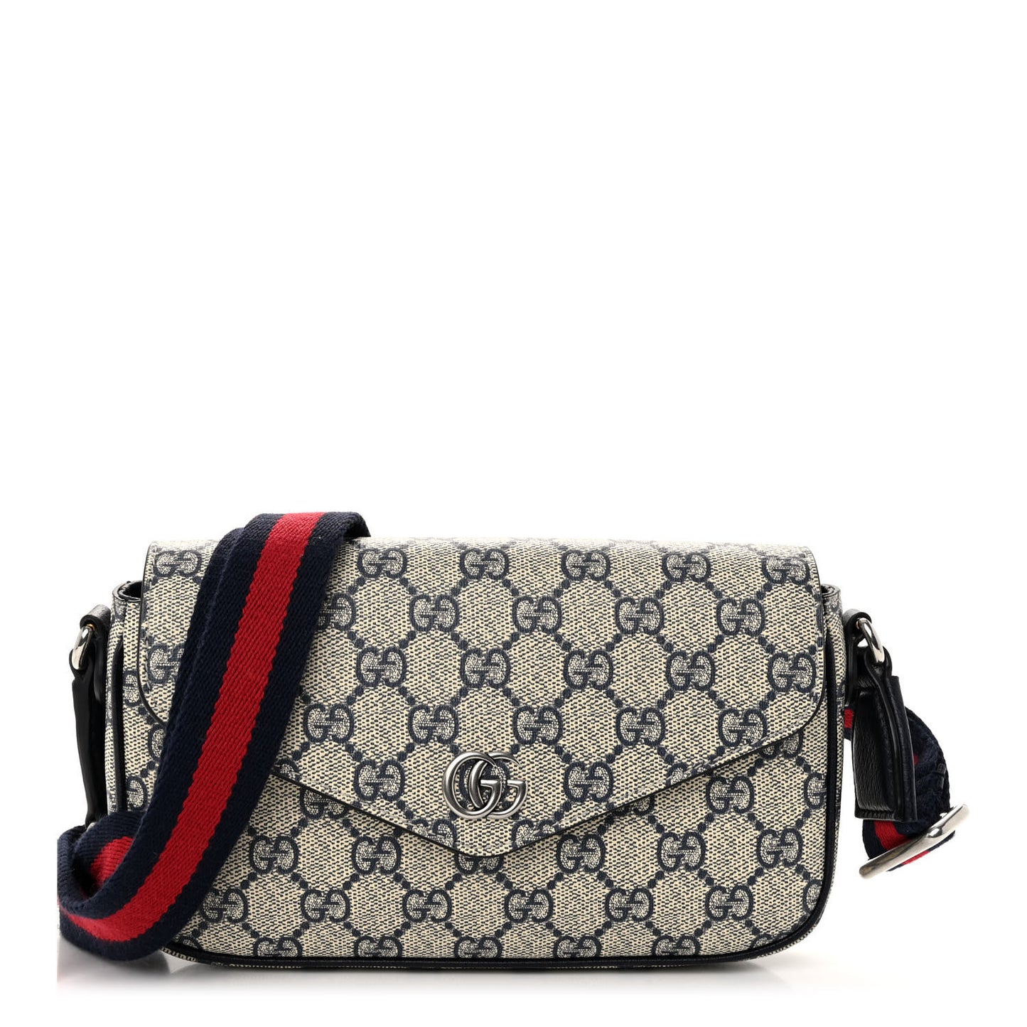 GG Supreme Monogram Textured Dollar Calfskin Web Mini Ophidia Envelope Shoulder Bag Beige Blue