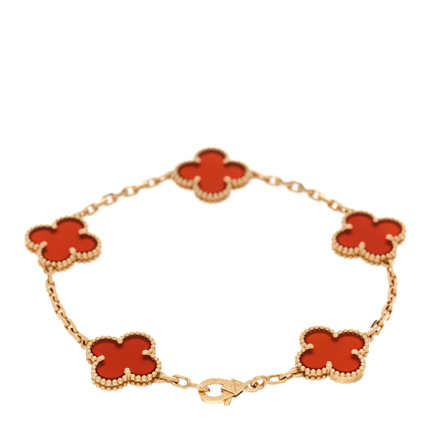 Van Cleef & Arpels 18K Yellow Gold Carnelian 5 Motifs Vintage Alhambra Bracelet 2 of 5
