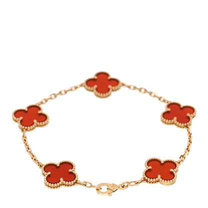 Van Cleef & Arpels 18K Yellow Gold Carnelian 5 Motifs Vintage Alhambra Bracelet 2 of 5