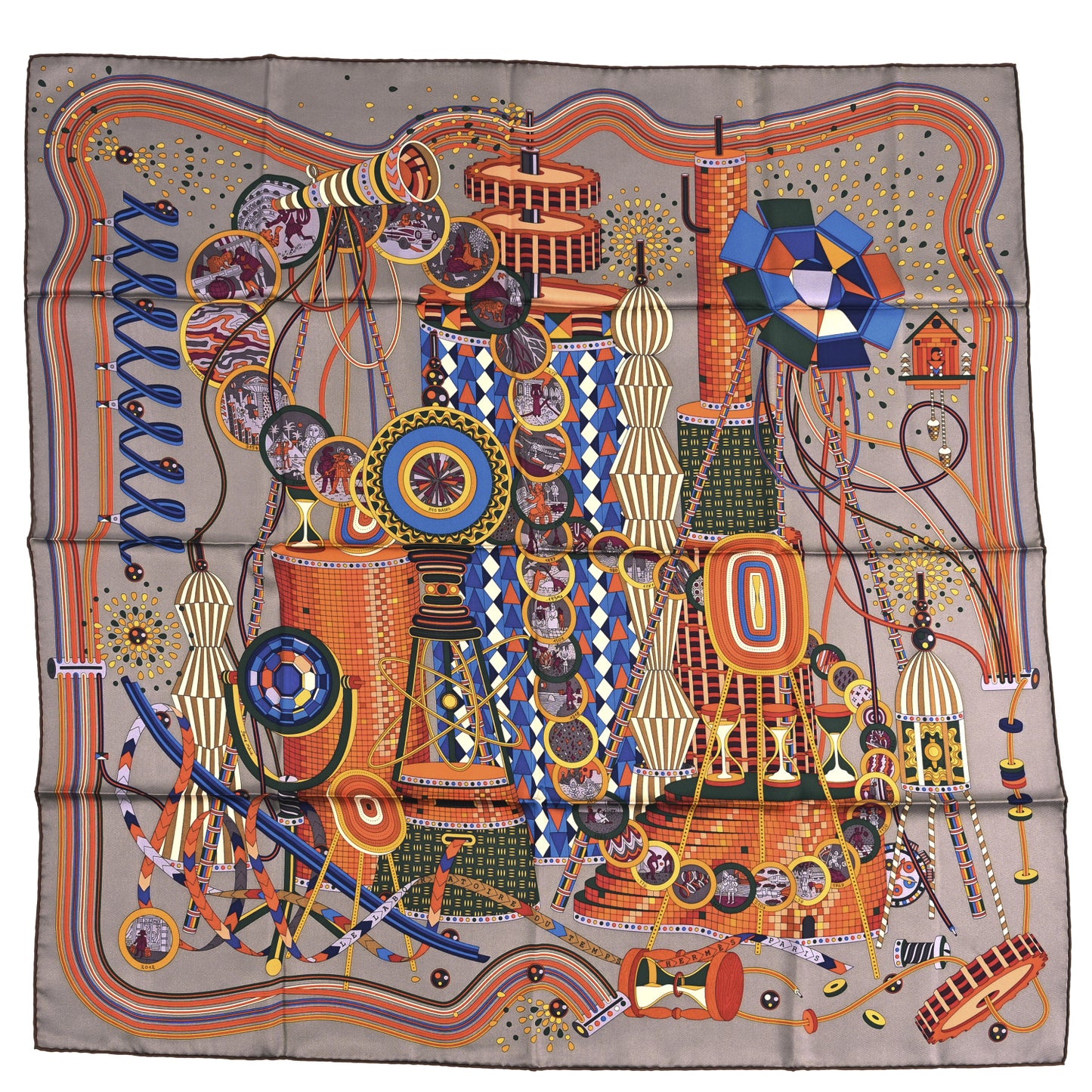 Silk Le Laboratoire du Temps Scarf 90 Etoupe Bleu Caramel