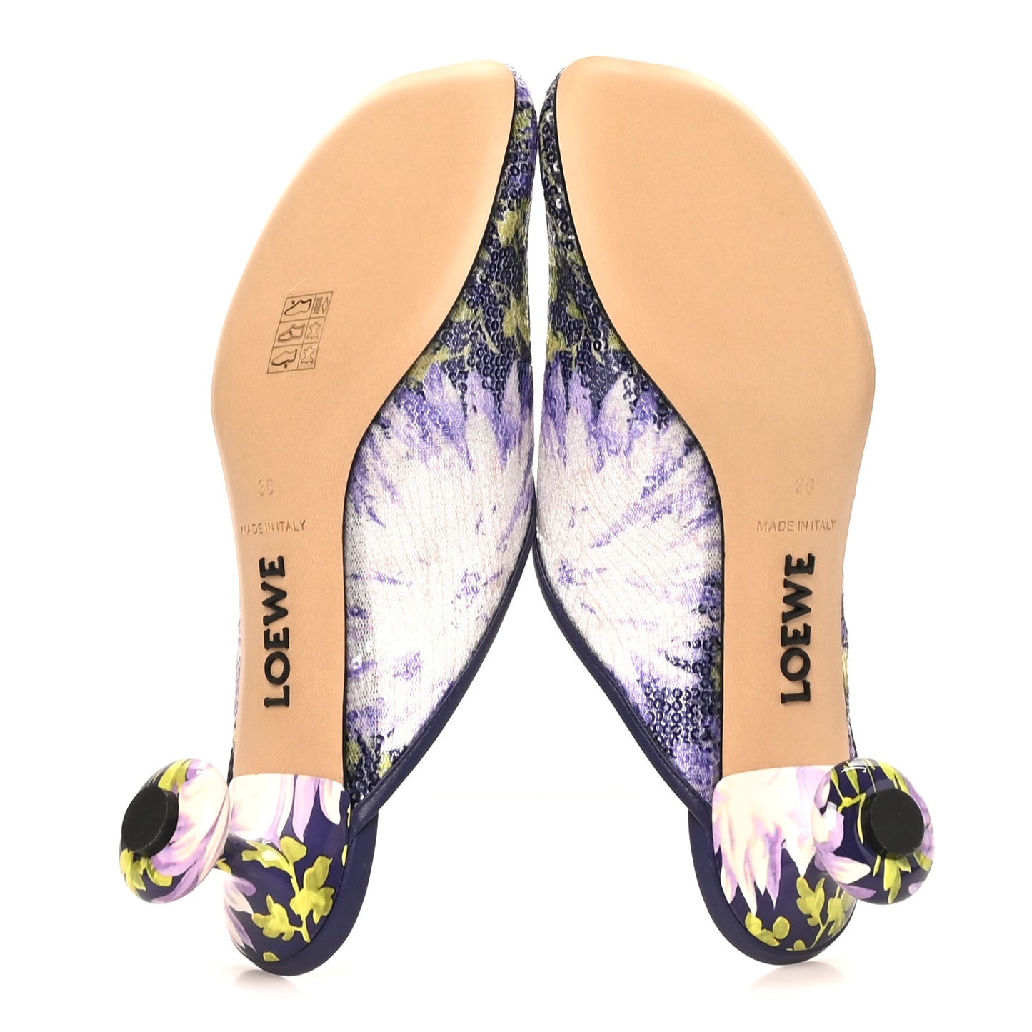 Sequins Floral Toy Mules 36 Purple