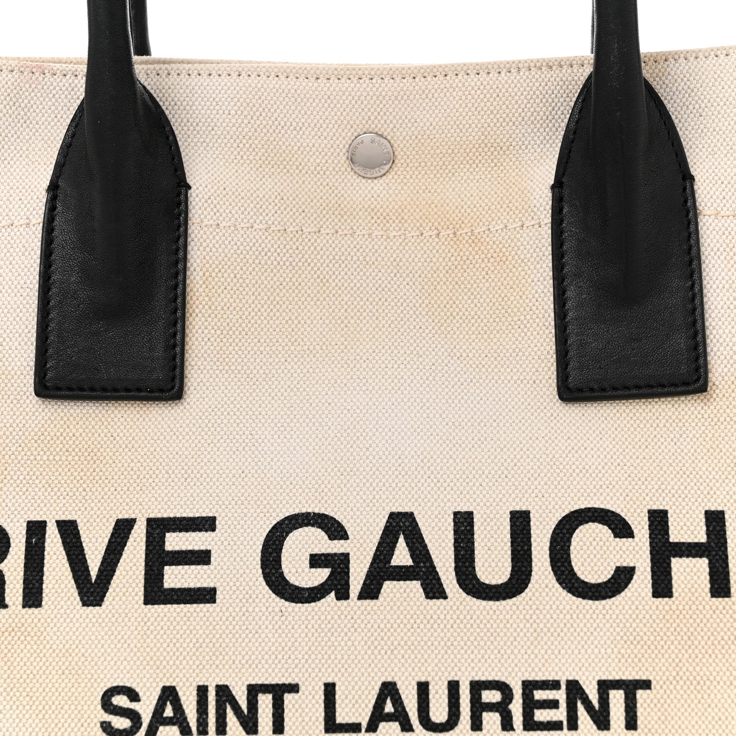 Saint Laurent Linen Calfskin Small Rive Gauche Tote Greggio Natural 8 of 13