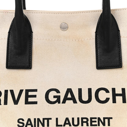 Saint Laurent Linen Calfskin Small Rive Gauche Tote Greggio Natural 8 of 13