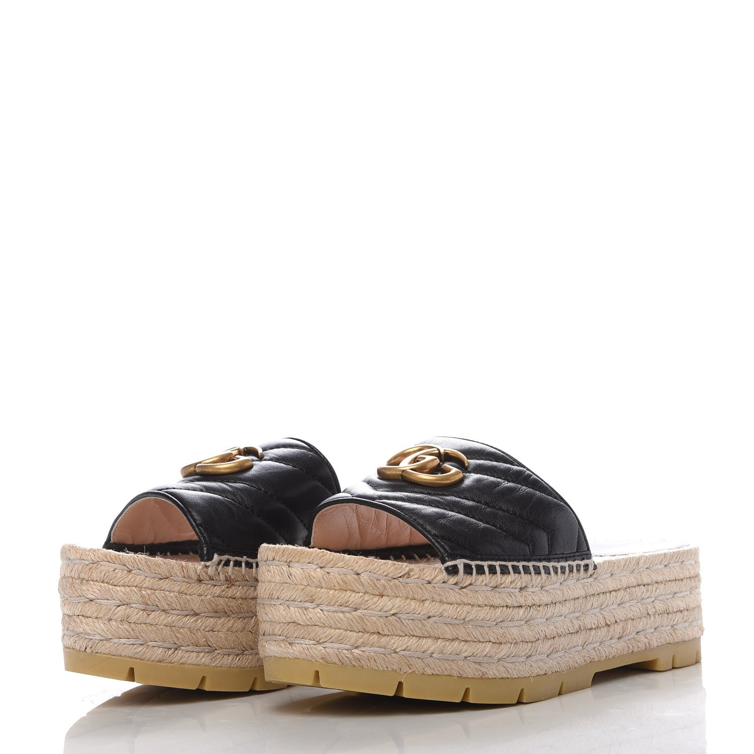 Gucci Nappa Matelasse GG Marmont Platform Espadrille Slide Sandals 36 Black 2 of 9