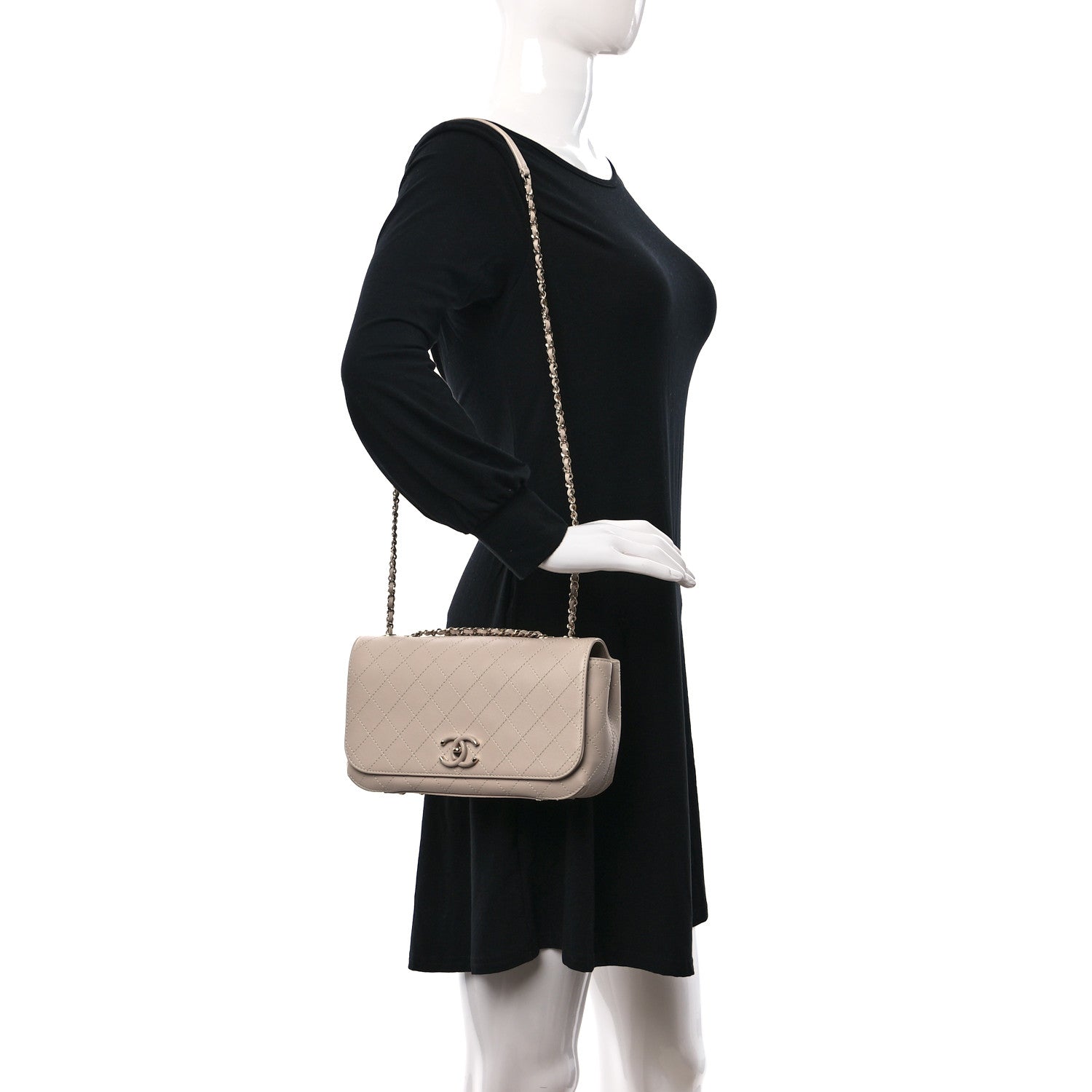Chanel Calfskin Stitched Medium Covered CC Flap Bag Beige 2 of 11