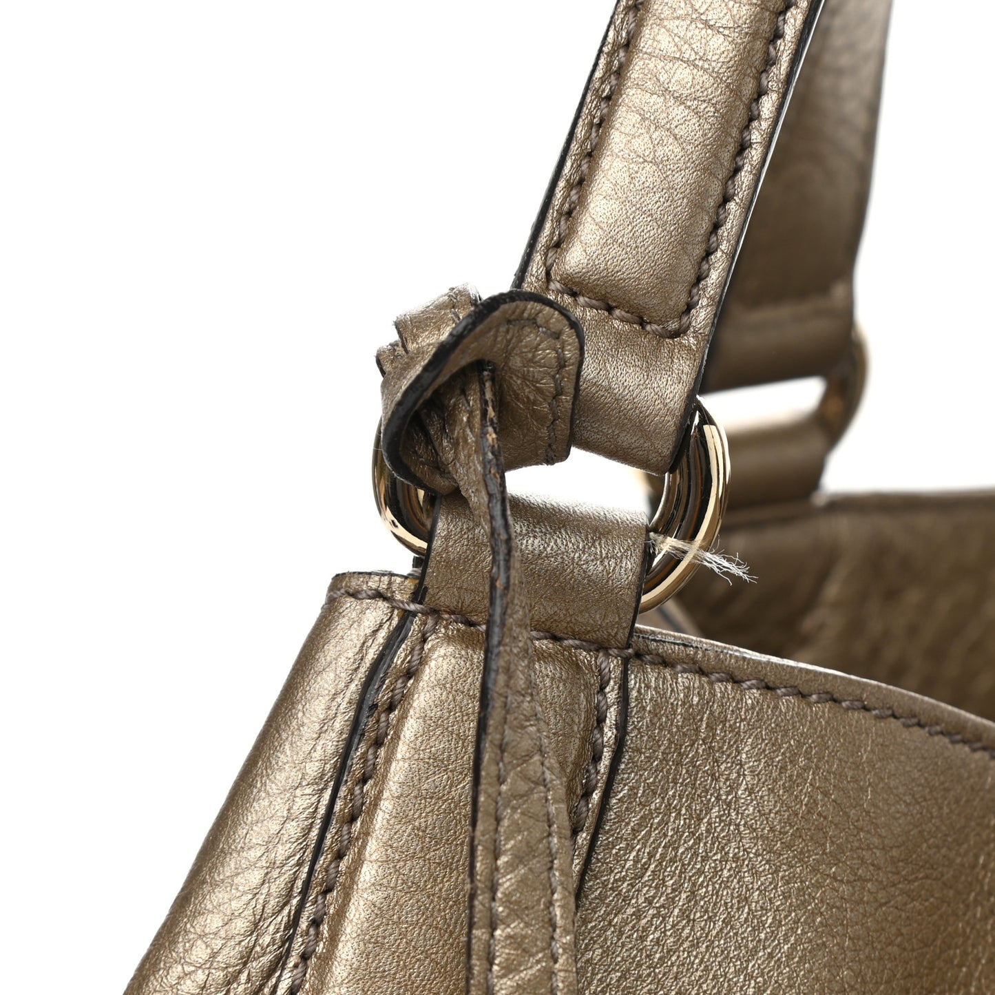 Metallic Pebbled Calfskin Medium Soho Shoulder Bag Golden Beige