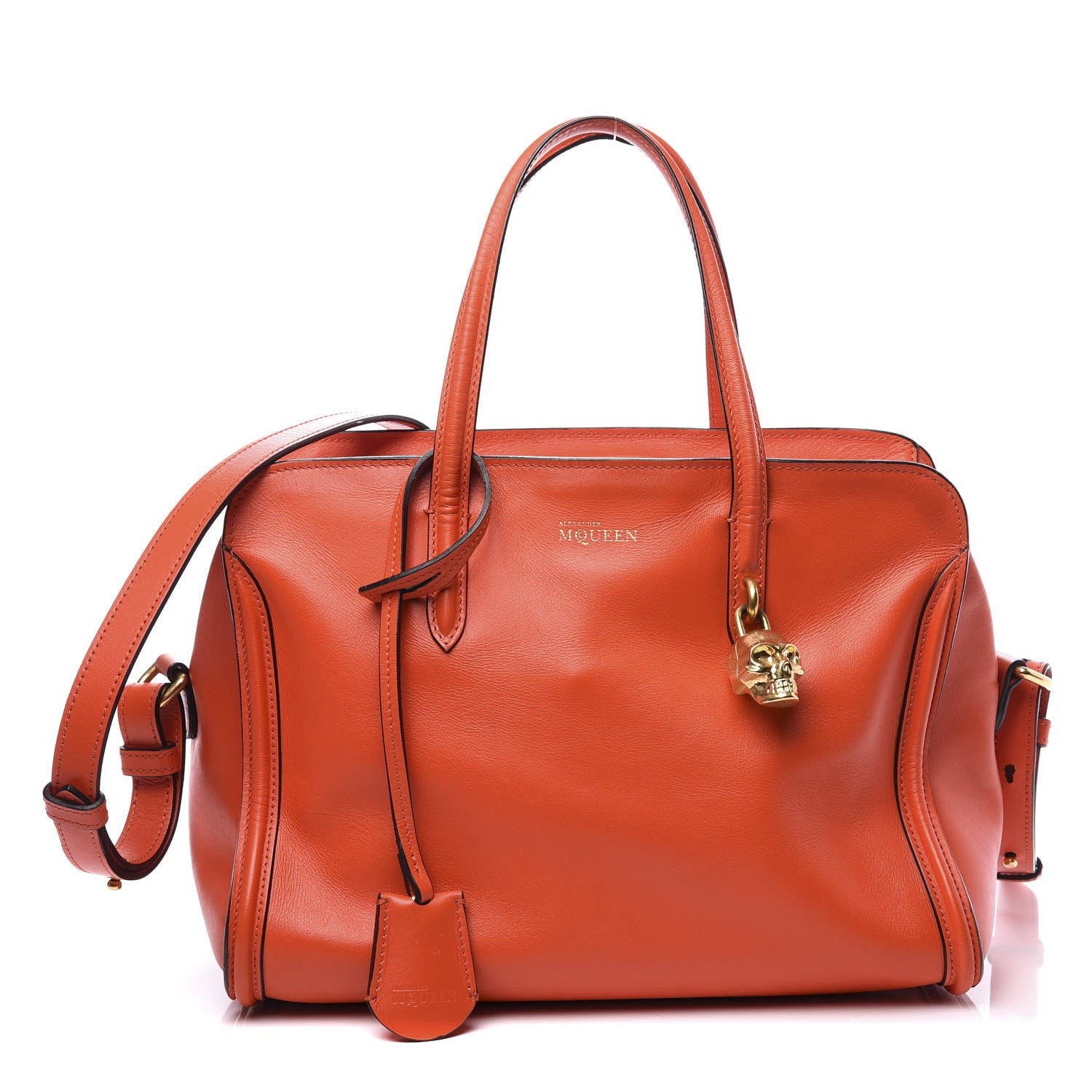 Alexander McQueen Calfskin Small Skull Padlock Zip Around Tote Orange 1 of 11