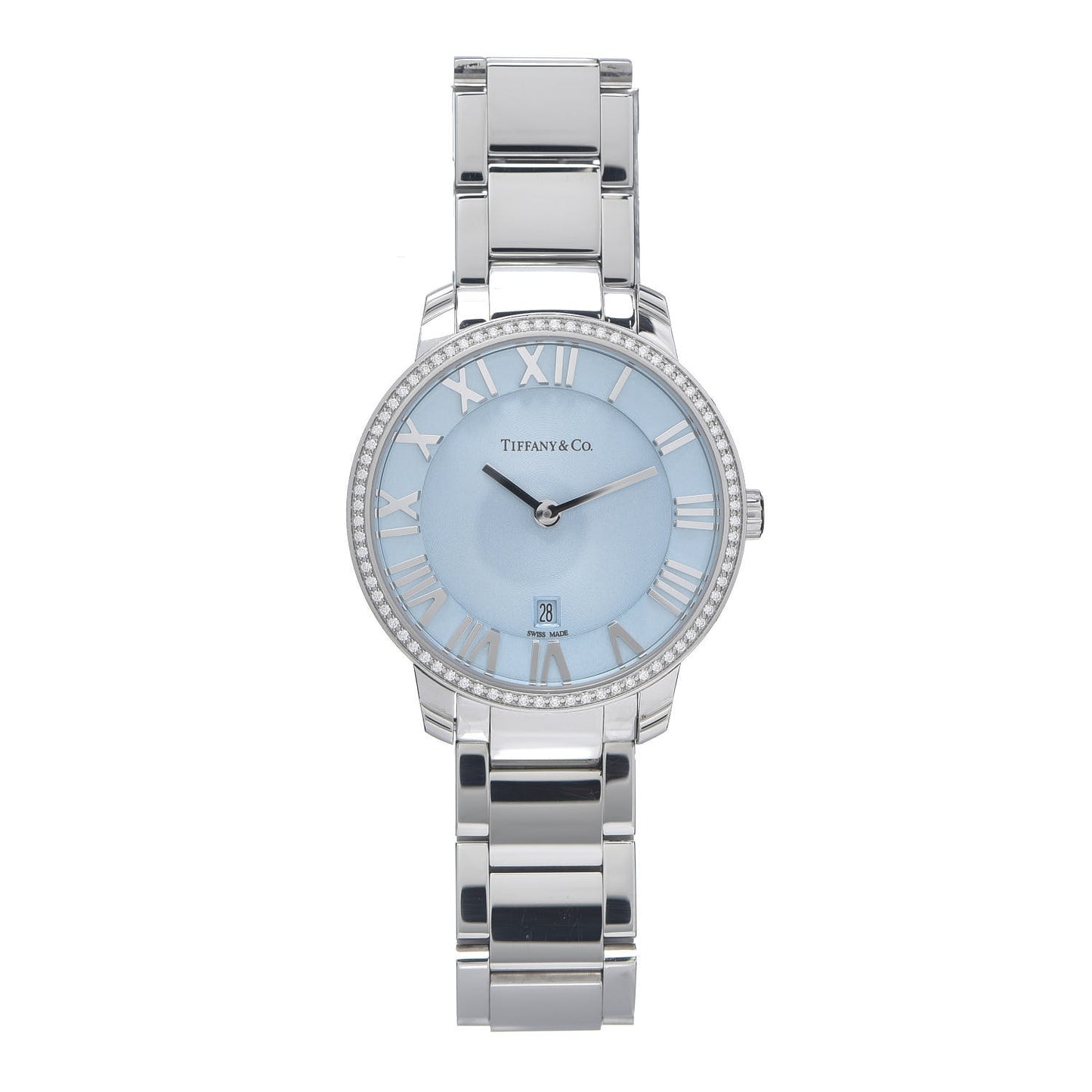 Stainless Steel Diamond Bezel 31mm Atlas 2-Hand Quartz Watch Ice Blue