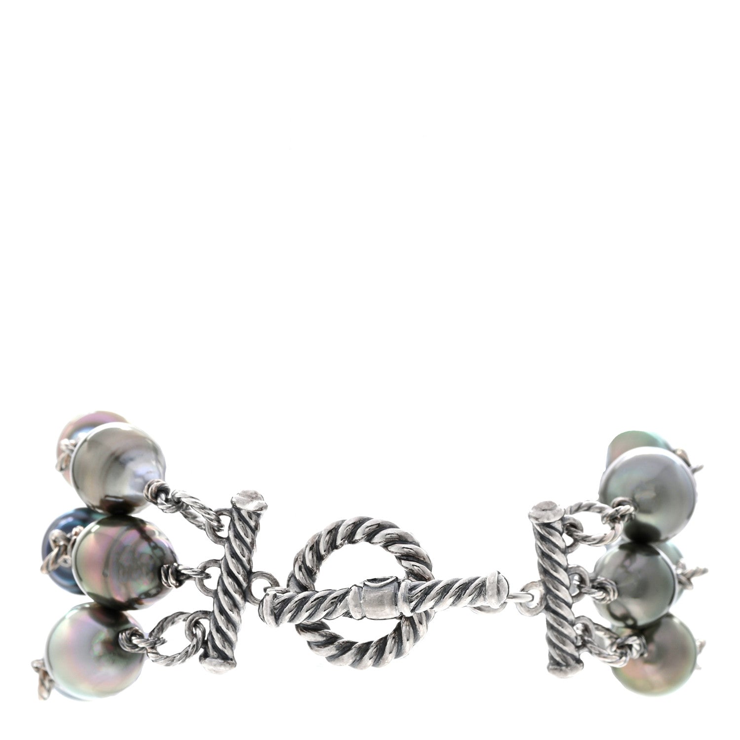 David Yurman Sterling Silver Diamond Tahitian Cultured Pearl Quatrefoil Mutli Row Bracelet 2 of 3