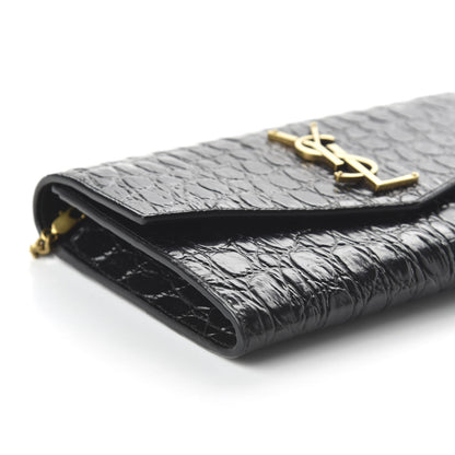 Saint Laurent Calfskin Crocodile Embossed Monogram Uptown Chain Wallet Black 6 of 10