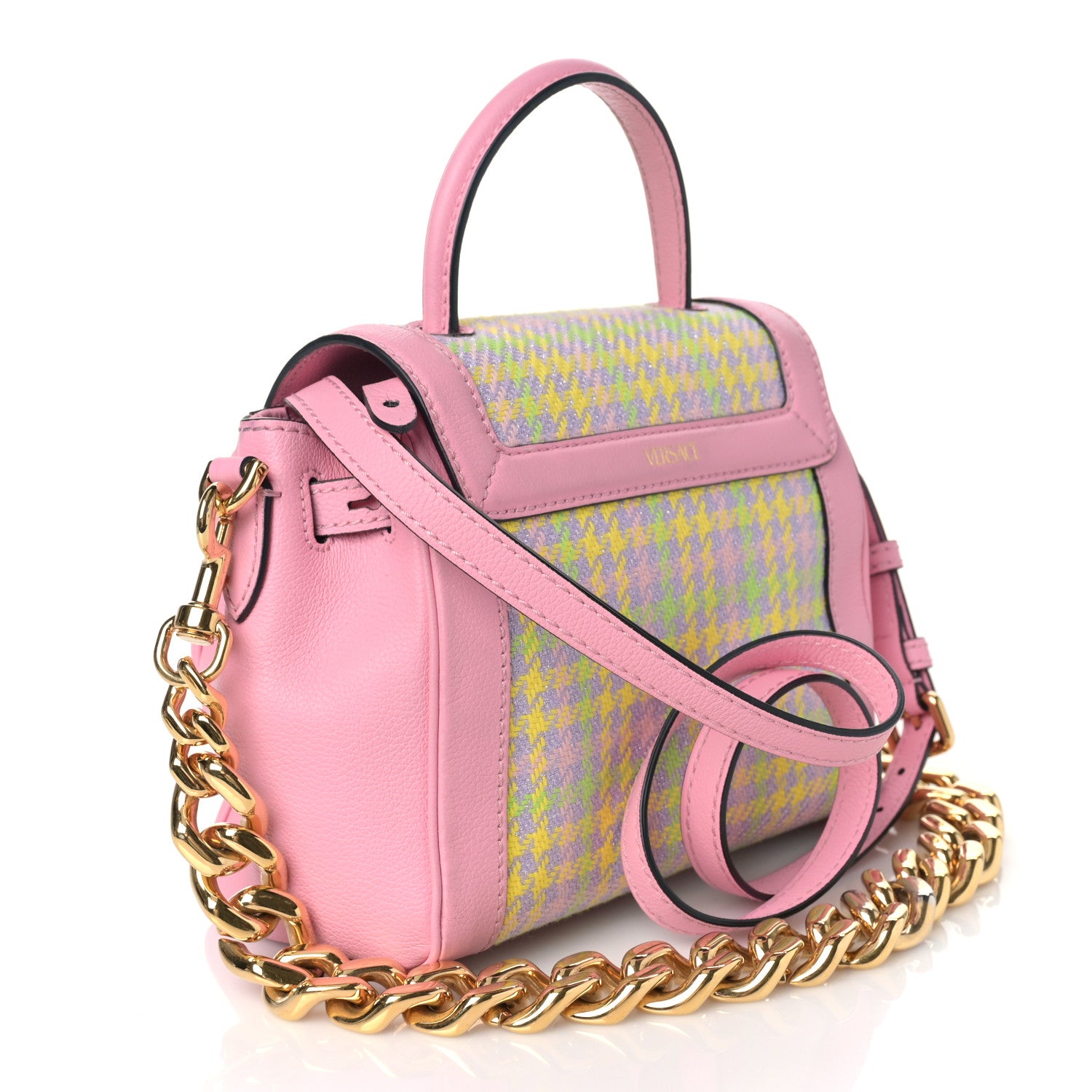 Versace Calfskin Tweed Medusa Small Top Handle Handbag Baby Pink Pineapple 3 of 8