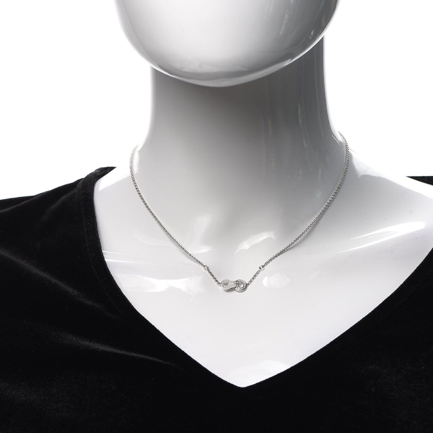 18K White Gold Diamond Agrafe Pendant Necklace