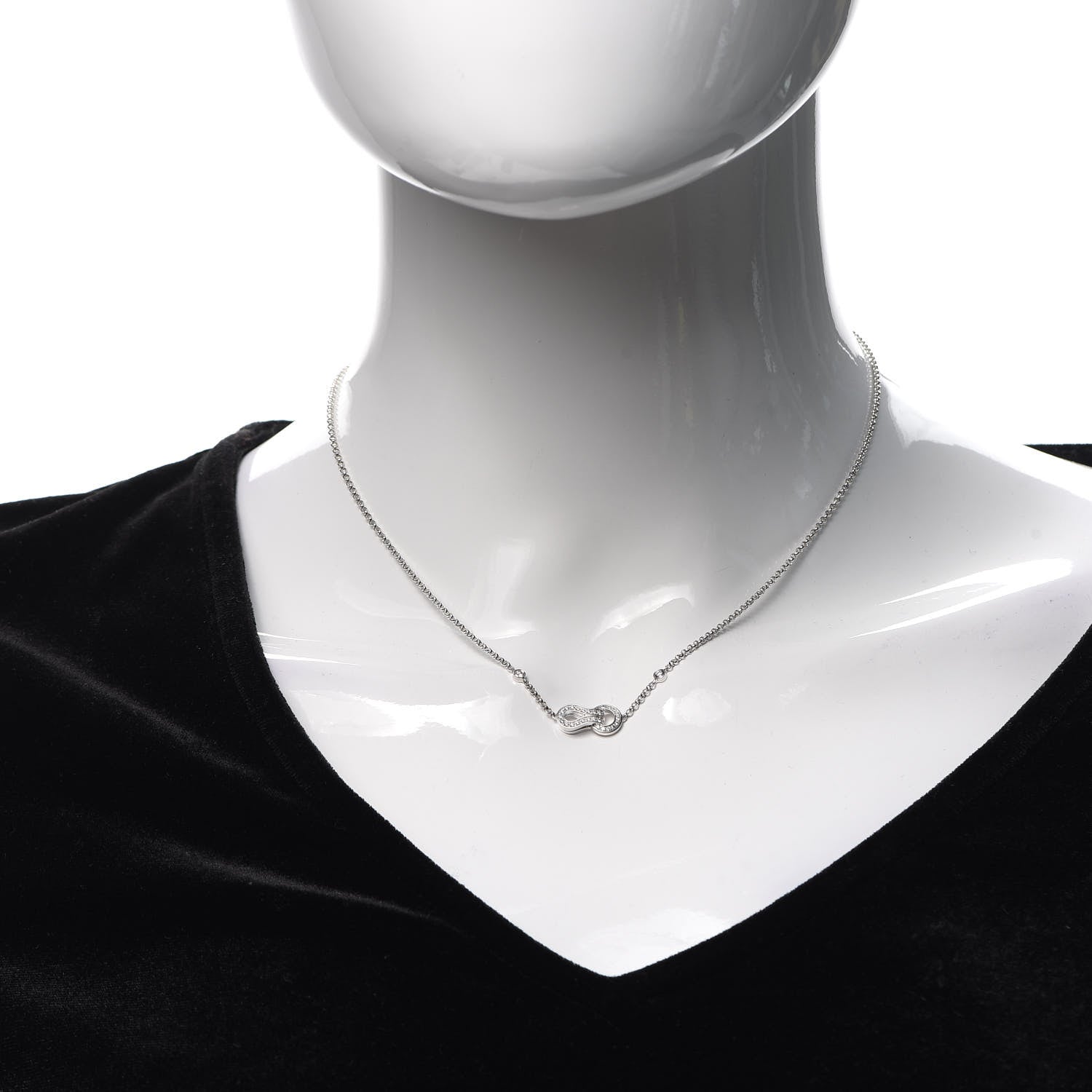Cartier 18K White Gold Diamond Agrafe Pendant Necklace 2 of 6
