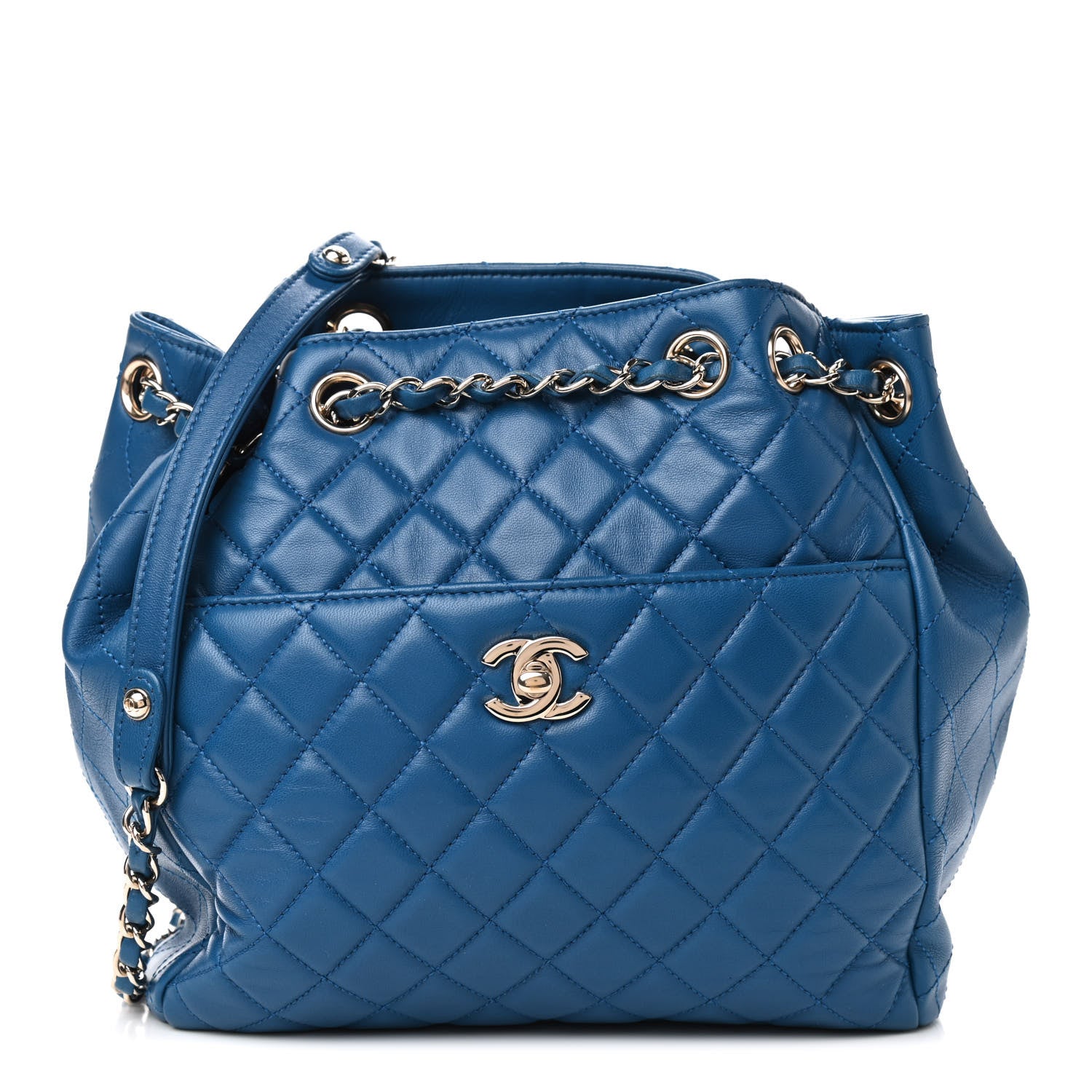 Chanel Lambskin Quilted Drawstring Bag Blue 1 of 8