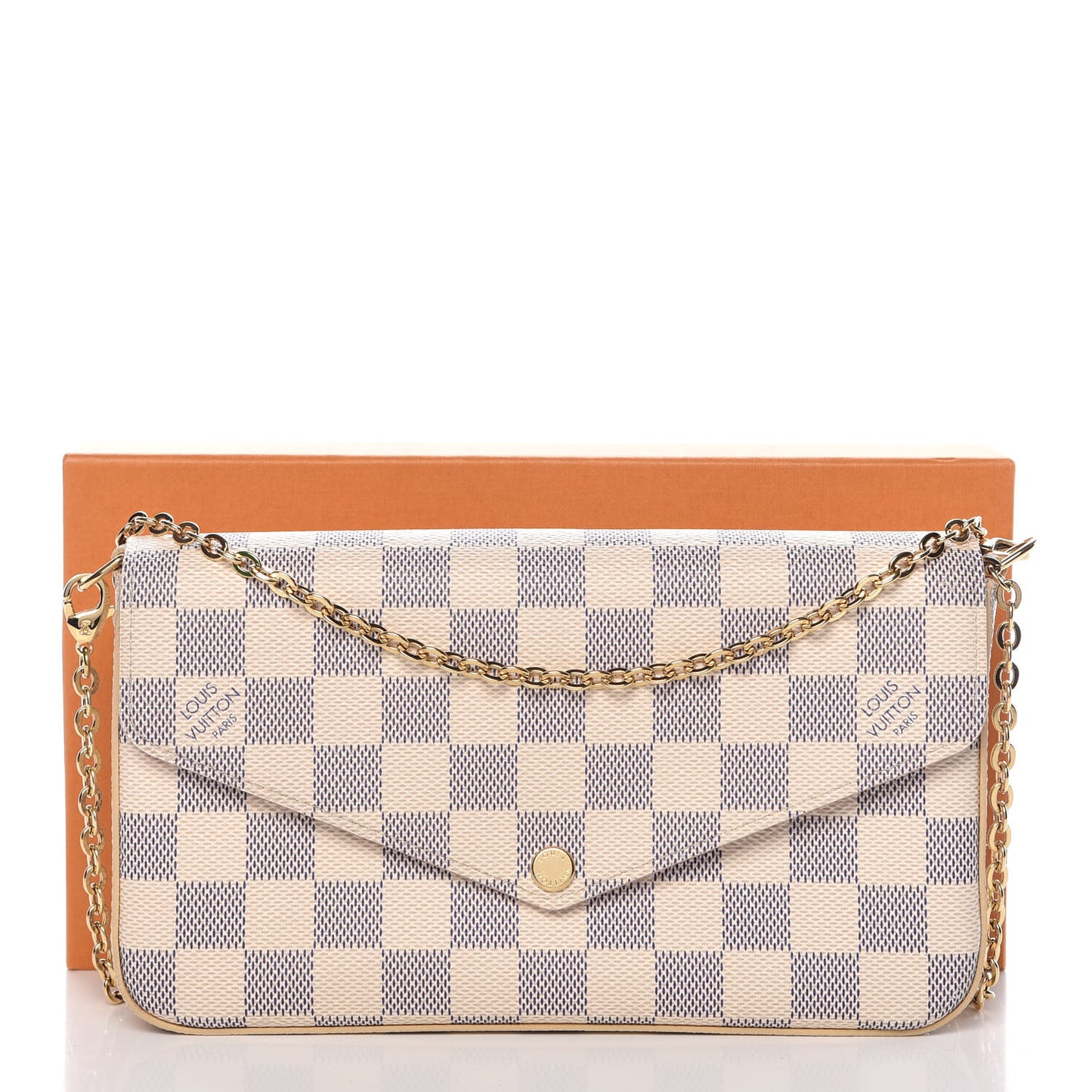 Damier Azur Pochette Felicie Chain Wallet Rose Ballerine