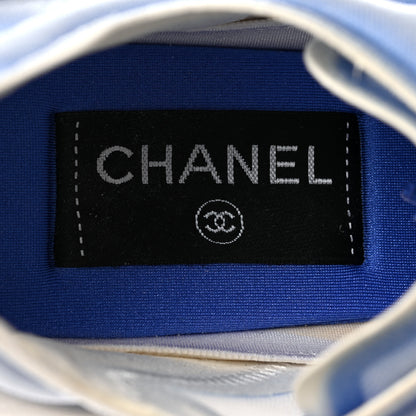 Chanel Calfskin Mesh Lycra Women's Logo Sneakers 38.5 White Blue 6 of 7