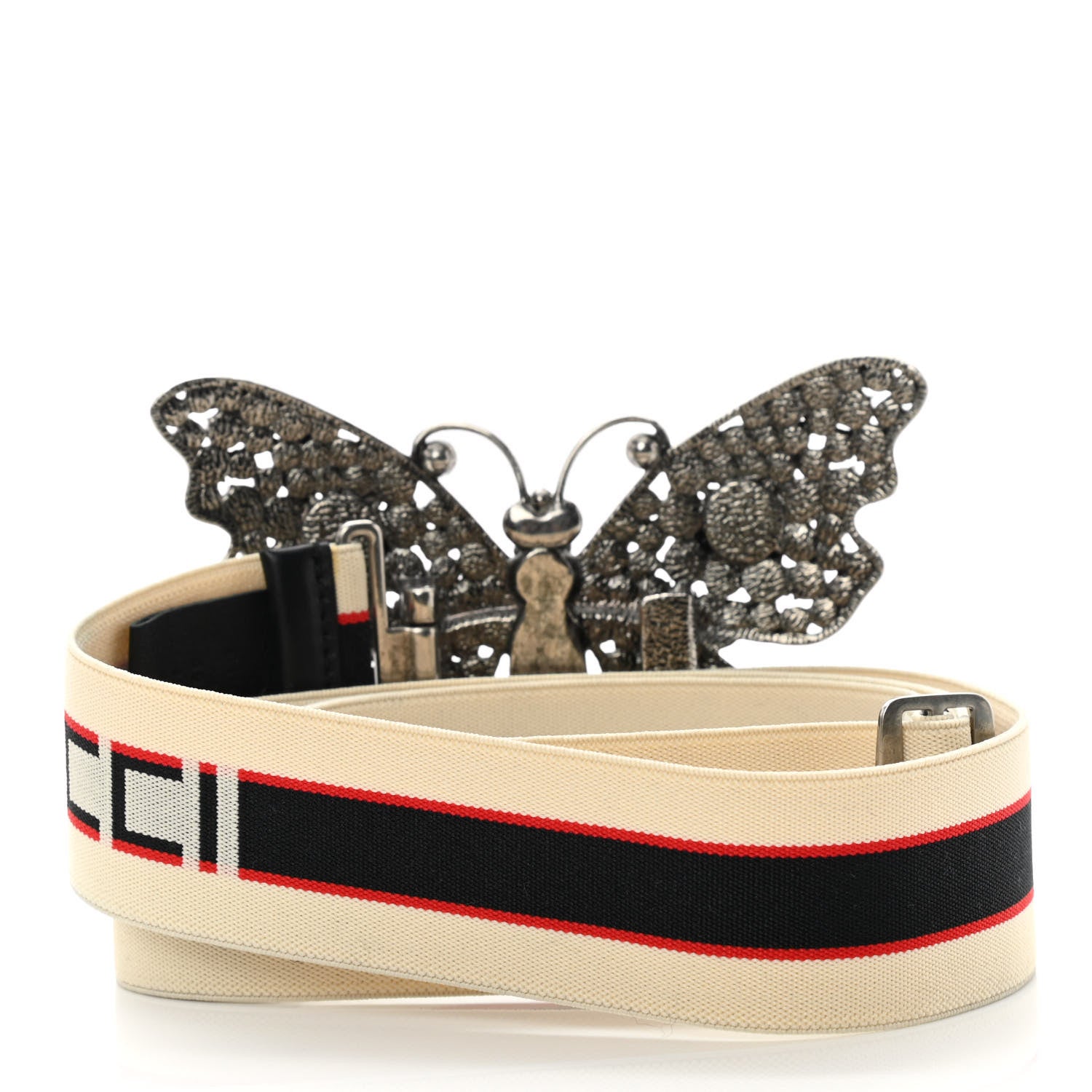 Gucci Jacquard Crystal Stripe Butterfly Belt 95 38 White 2 of 4