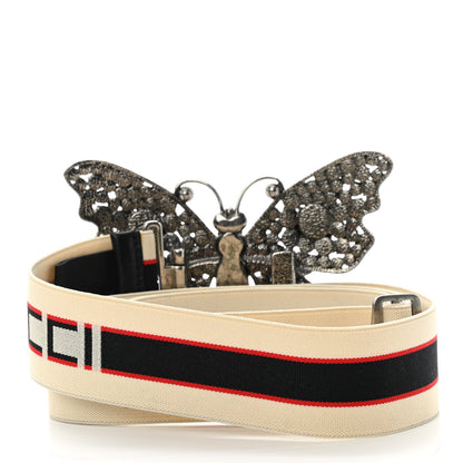 Gucci Jacquard Crystal Stripe Butterfly Belt 95 38 White 2 of 4