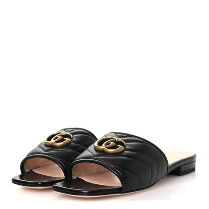 Gucci Nappa Matelasse GG Marmont Flat Slide Sandals 36.5 Black 4 of 11