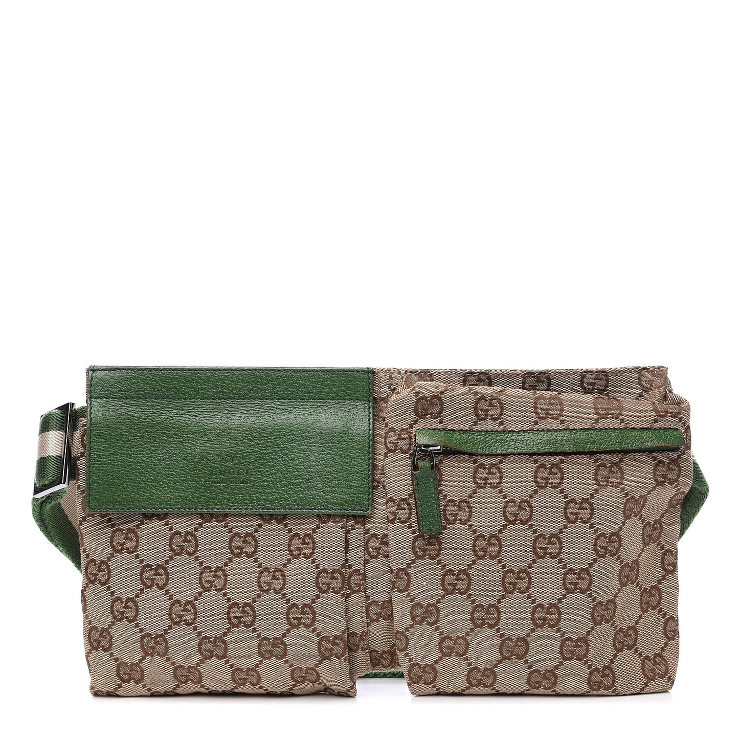 GG Monogram Web Double Pocket Belt Bag Green