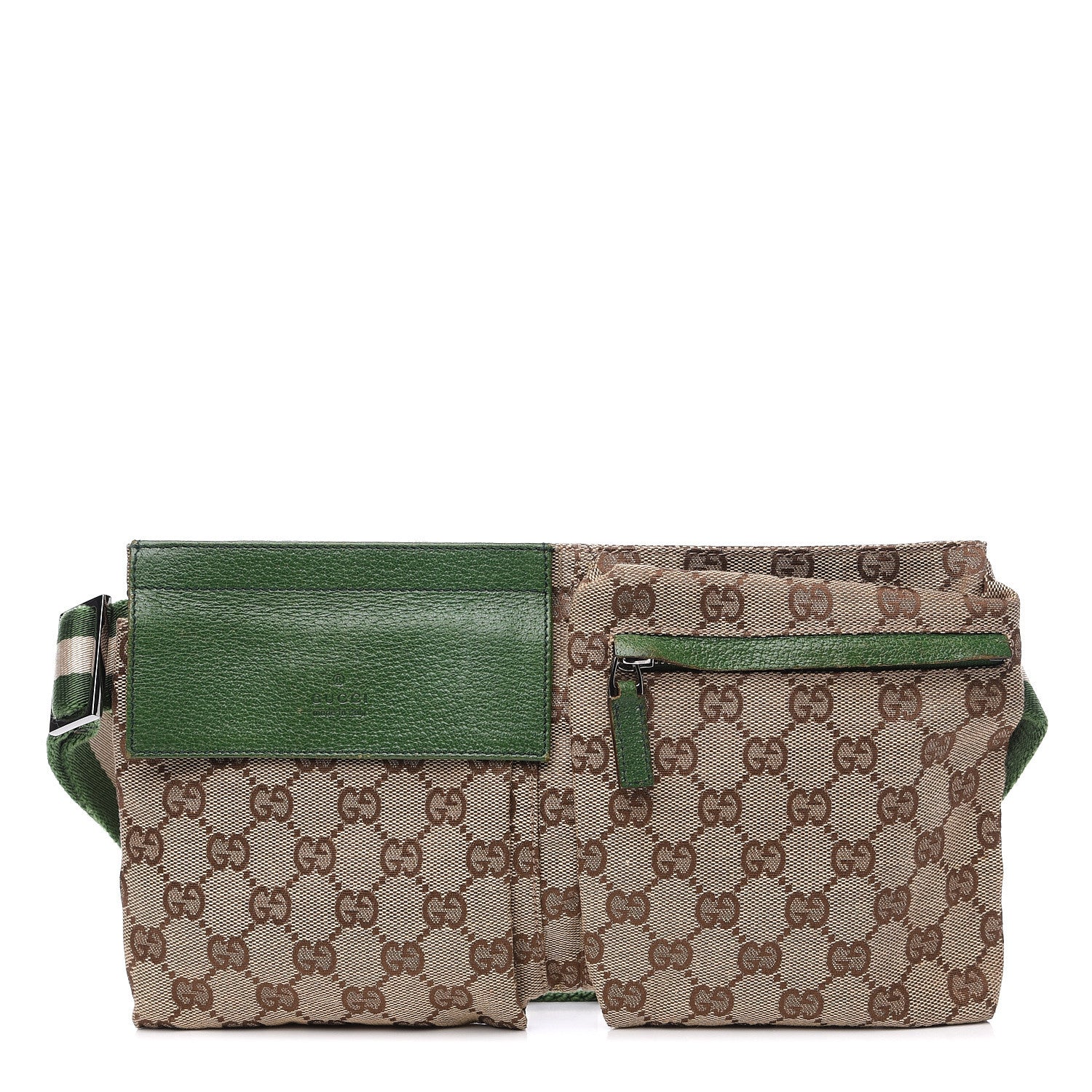 Gucci GG Monogram Web Double Pocket Belt Bag Green 1 of 7