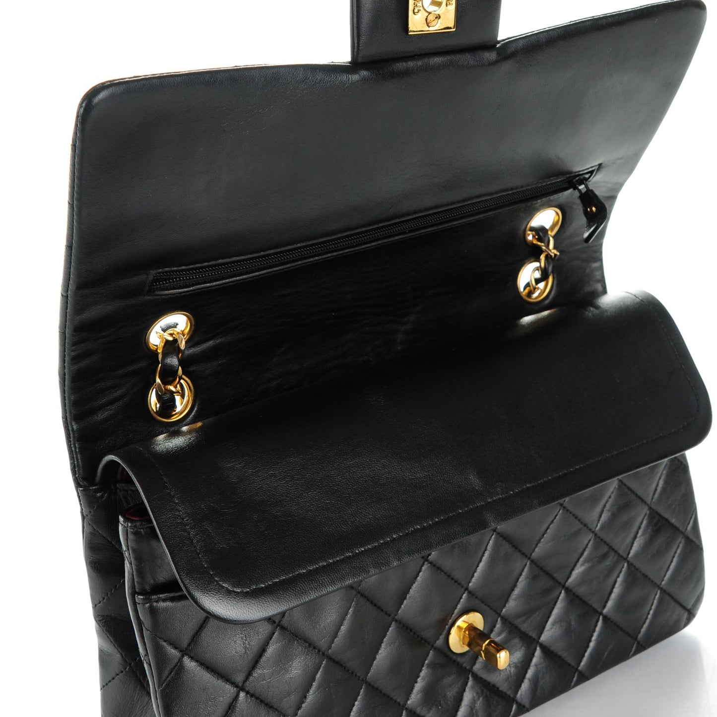 Lambskin Quilted Medium Double Flap Black