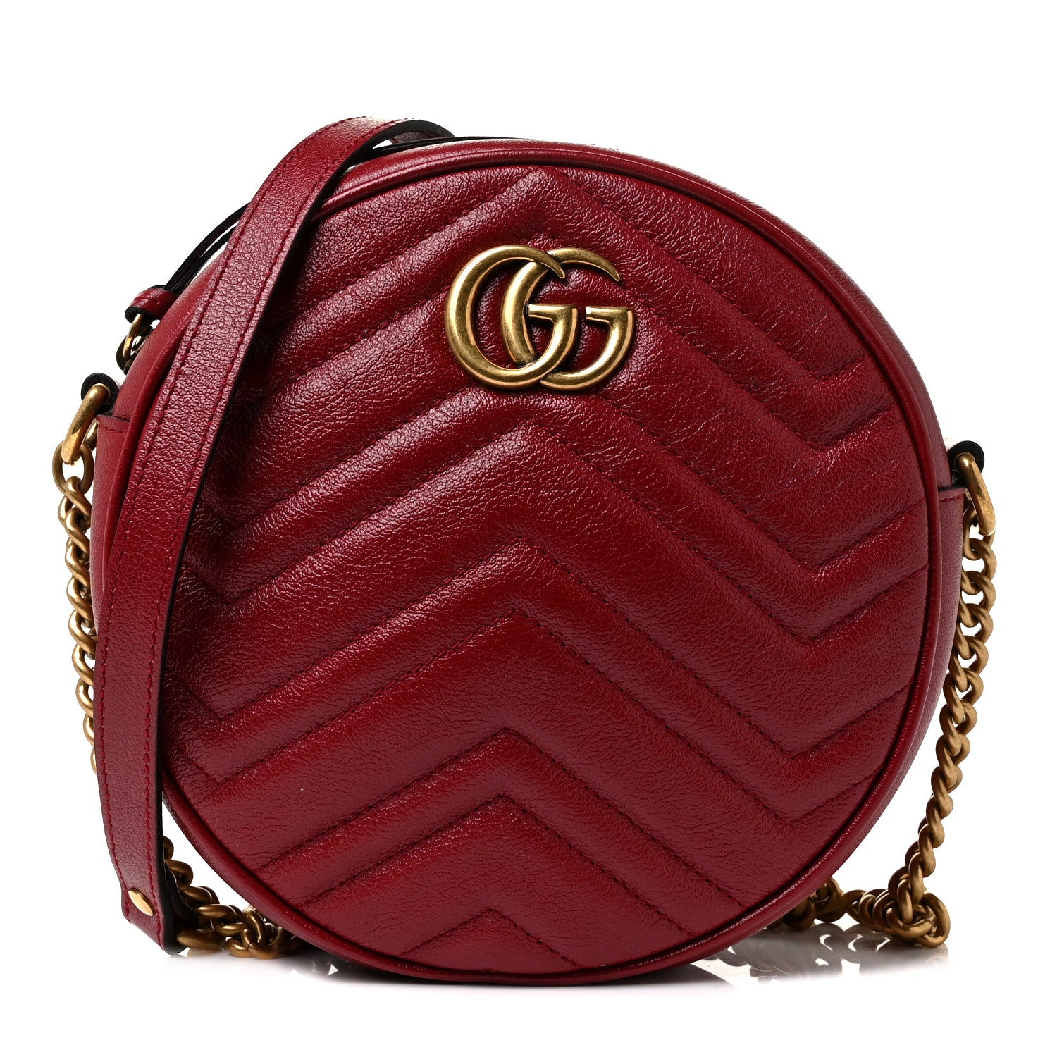 Gucci Glazed Calfskin Matelasse Heart Mini GG Marmont Round Shoulder Bag Romantic Cerise 1 of 8