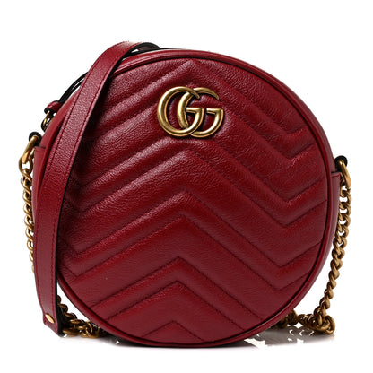 Gucci Glazed Calfskin Matelasse Heart Mini GG Marmont Round Shoulder Bag Romantic Cerise 1 of 8