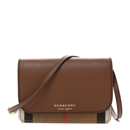 Burberry Derby Calfskin House Check Mini Hampshire Crossbody Tan 1 of 10