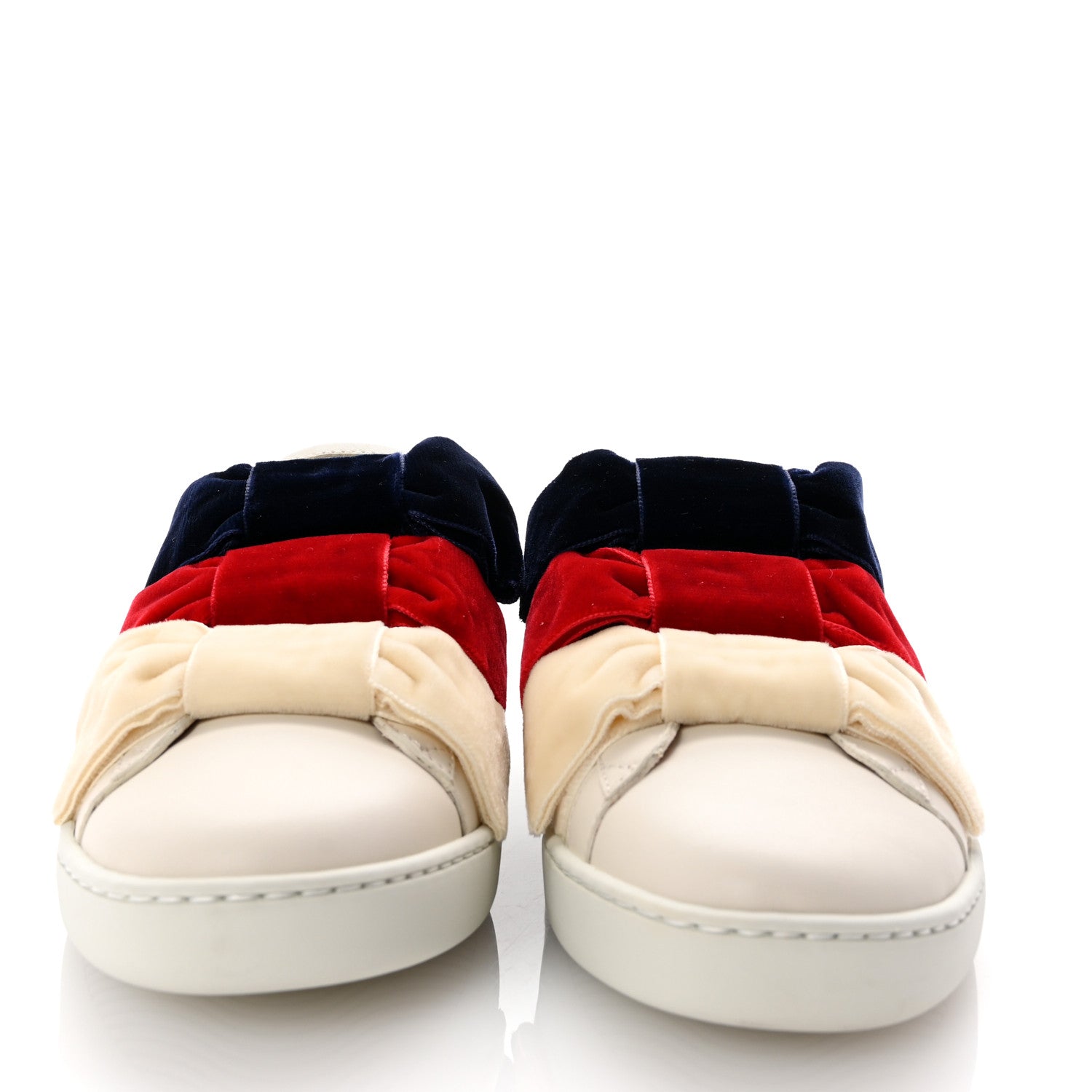 Gucci Calfskin Velvet Womens Bow Ace Sneakers 35.5 White 3 of 11