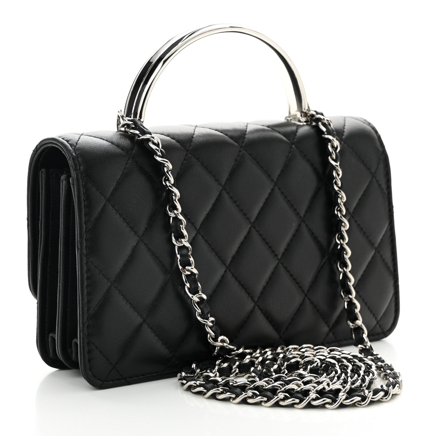Chanel Lambskin Quilted Metal Top Handle Crossbody Flap Black 2 of 11