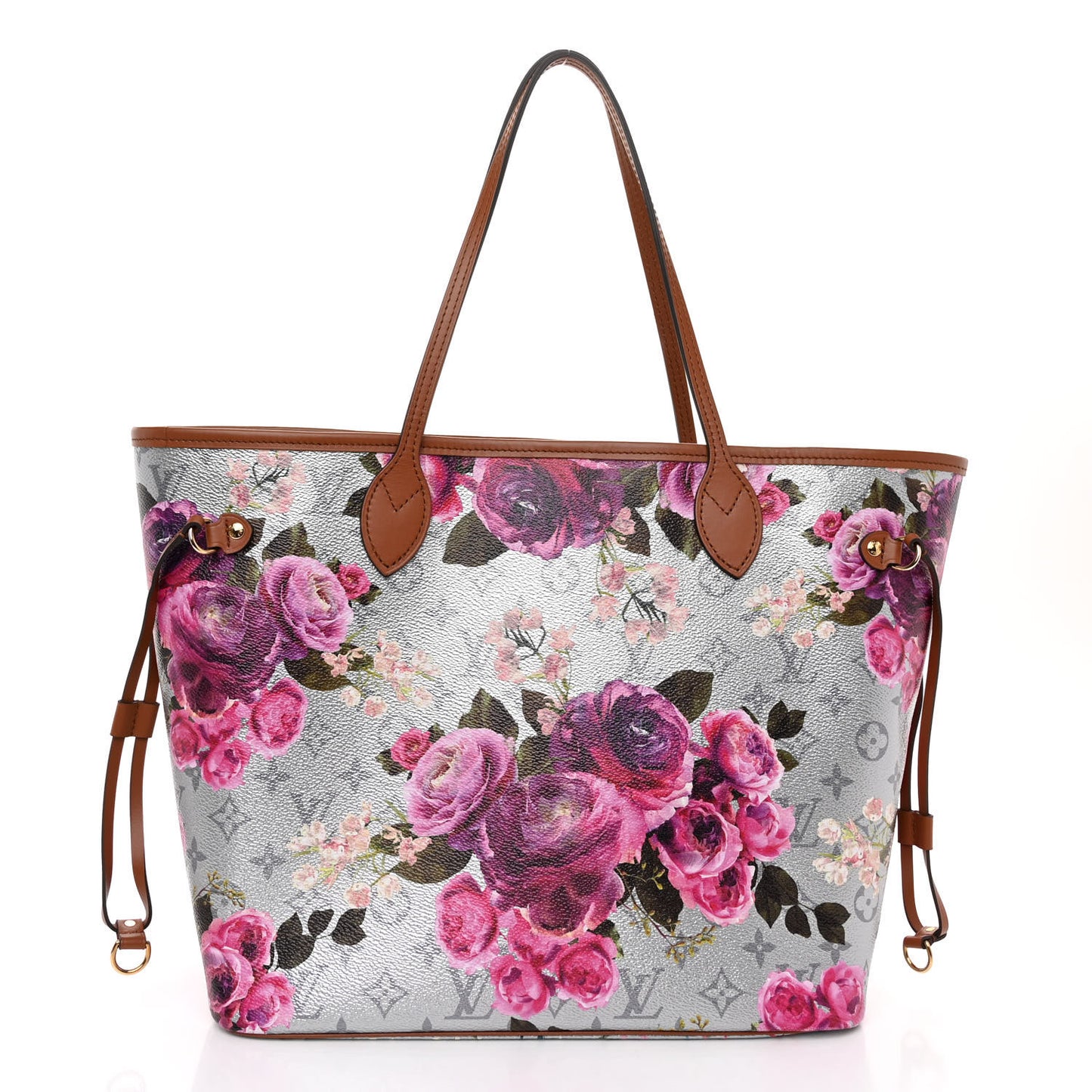 LOUIS VUITTON Metallic Monogram LV Garden Neverfull MM Silver