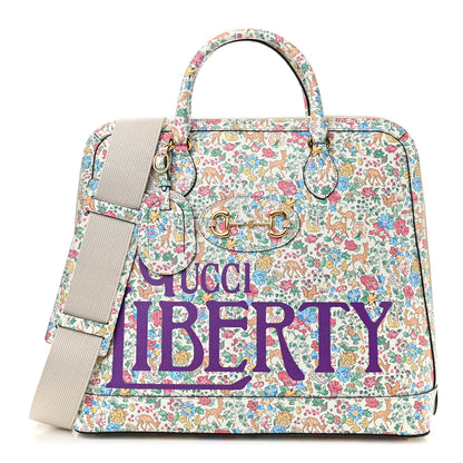 Gucci X LIBERTY OF LONDON Calfskin Floral Fawn Print Horsebit 1955 Duffle Bag Multicolor Purple Ivory 1 of 10