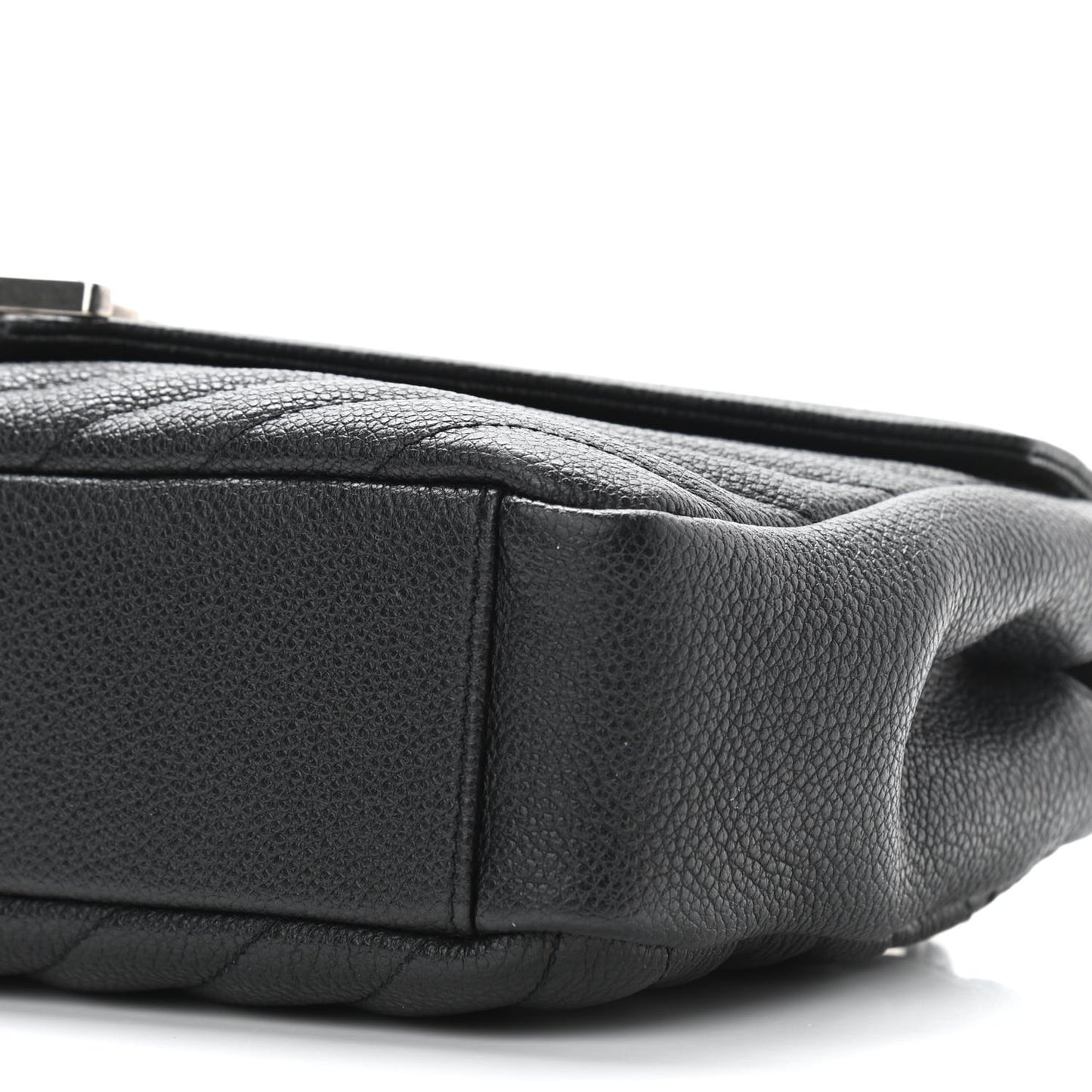 Grained Calfskin Matelasse Chevron Medium Monogram Chain Bag Black