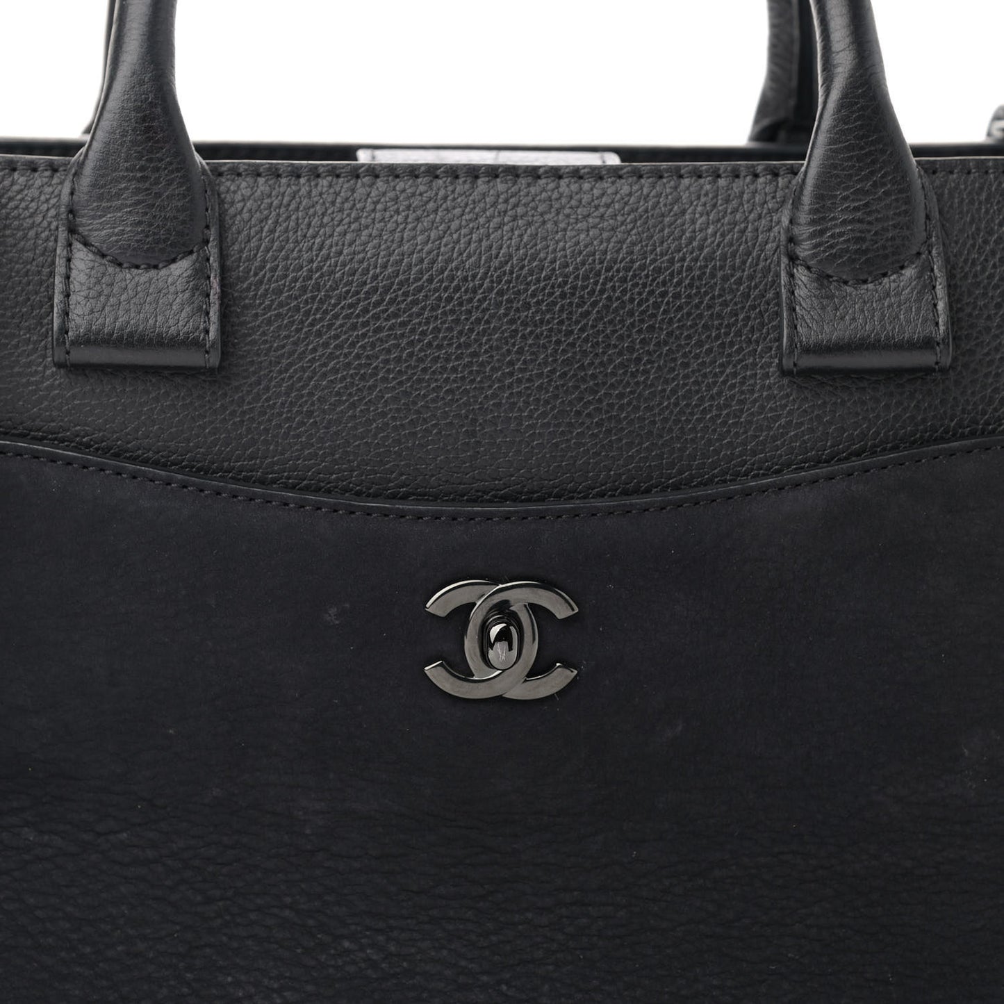 Grained Calfskin Suede Small Neo Executive Shopper Tote Black
