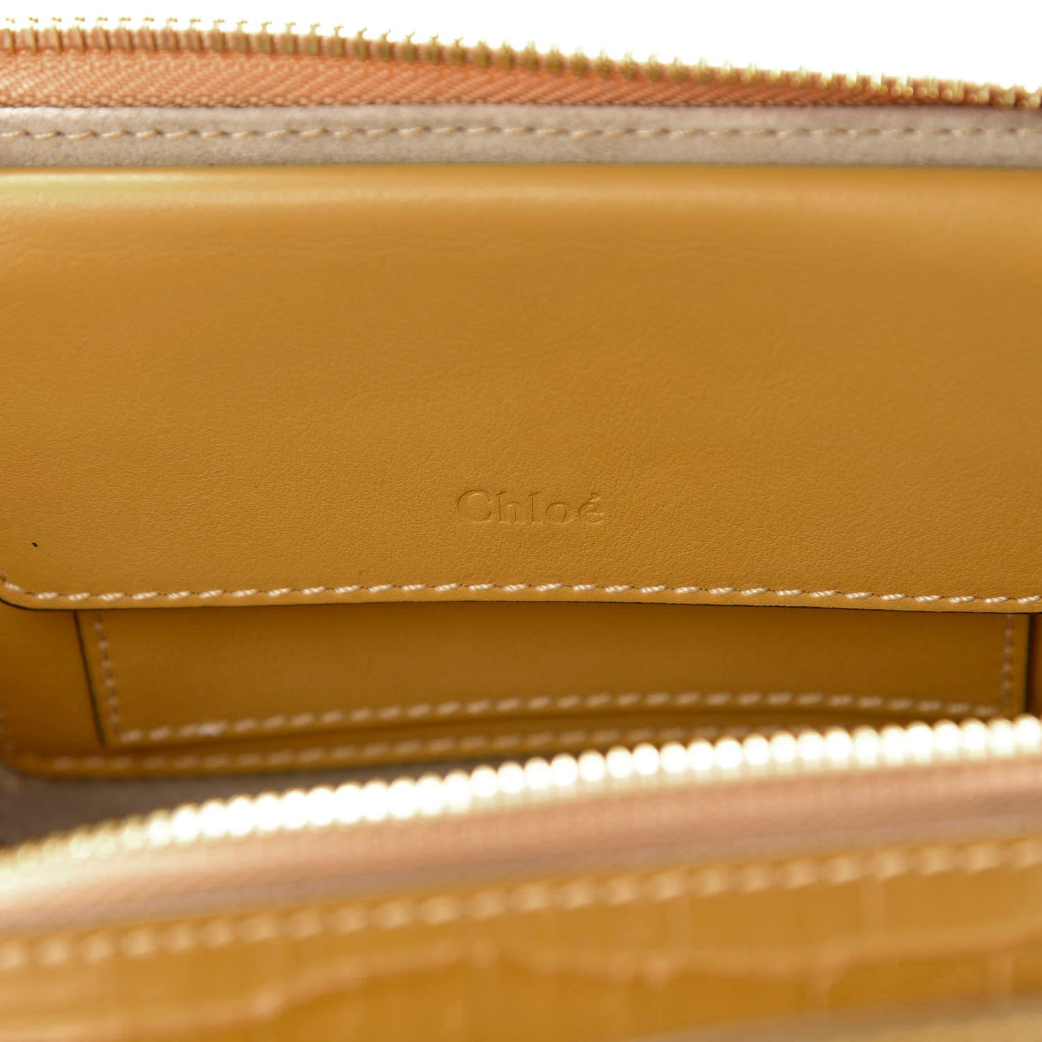 Chloe Calfskin Crocodile Embossed Mini C Vanity Bag Honey Gold 6 of 13
