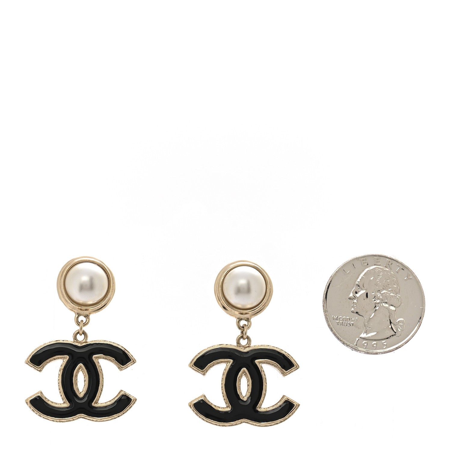 Chanel Pearl Enamel CC Drop Earrings Black 2 of 5