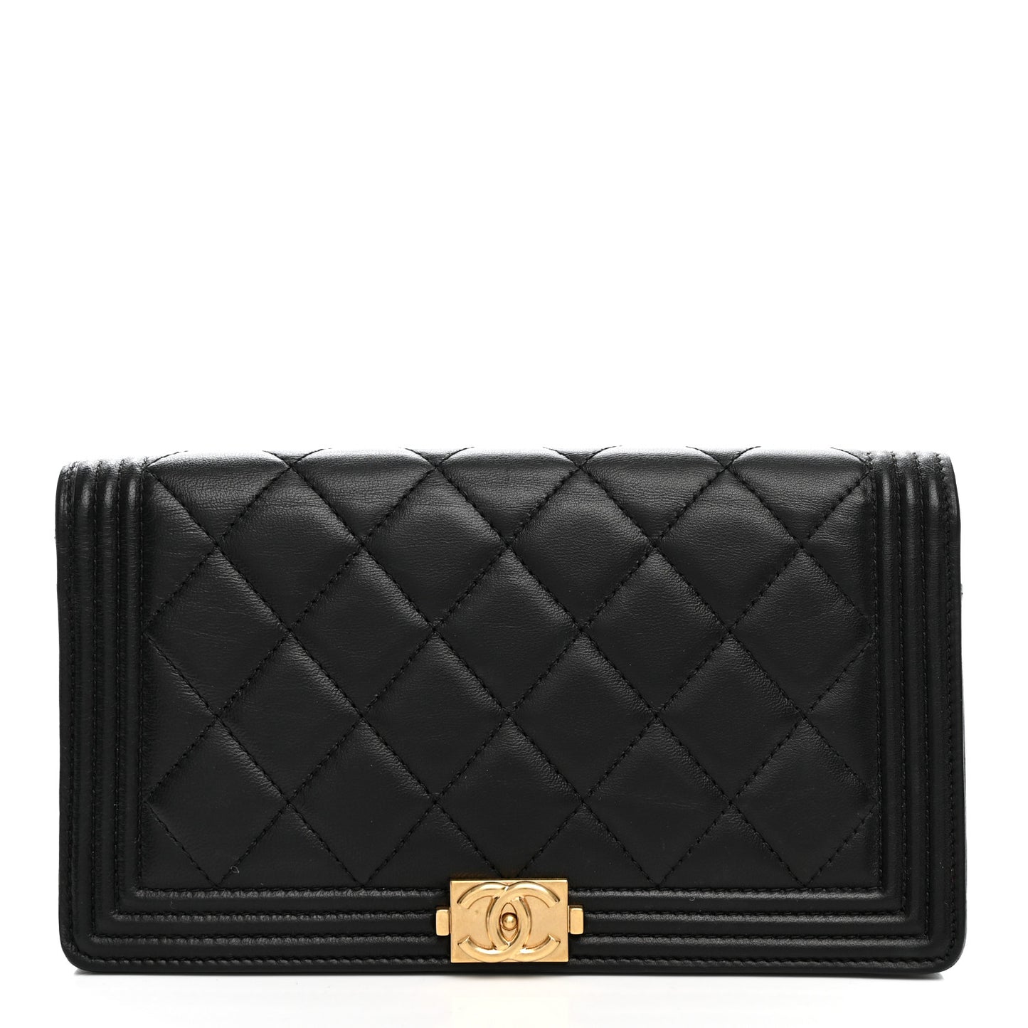 Lambskin Quilted Boy Yen Wallet Black