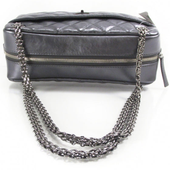 Metallic Aged Calfskin Quilted Medium Reissue Camera Case Dark Silver