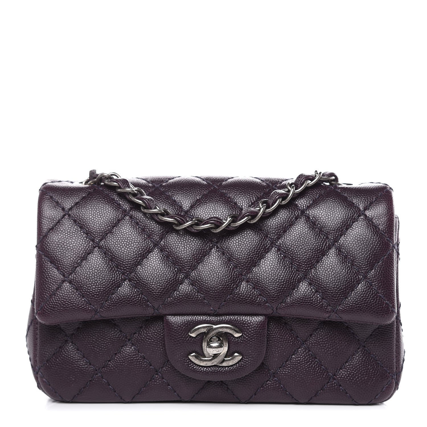 Chanel Washed Caviar Quilted Mini Rectangular Flap Dark Purple 1 of 10