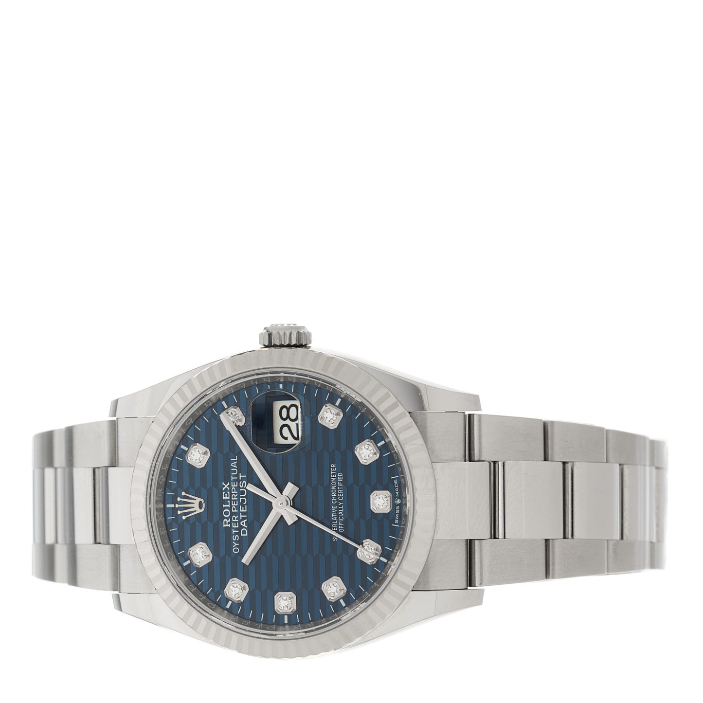 Stainless Steel 18K White Gold Diamond 36mm Oyster Perpetual Datejust Watch Blue Fluted 126234