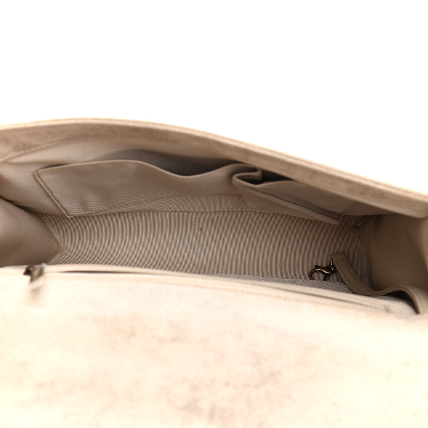 Iridescent Calfskin Quilted Large Boy Flap Beige